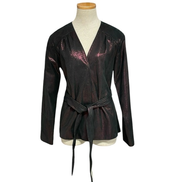LAFAYETTE 148 Suede Blazer Jacket Black Red Sparkle Metallic Size 4 - Picture 1 of 14